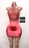 Burgundy pink velour rhinestone bling dress
