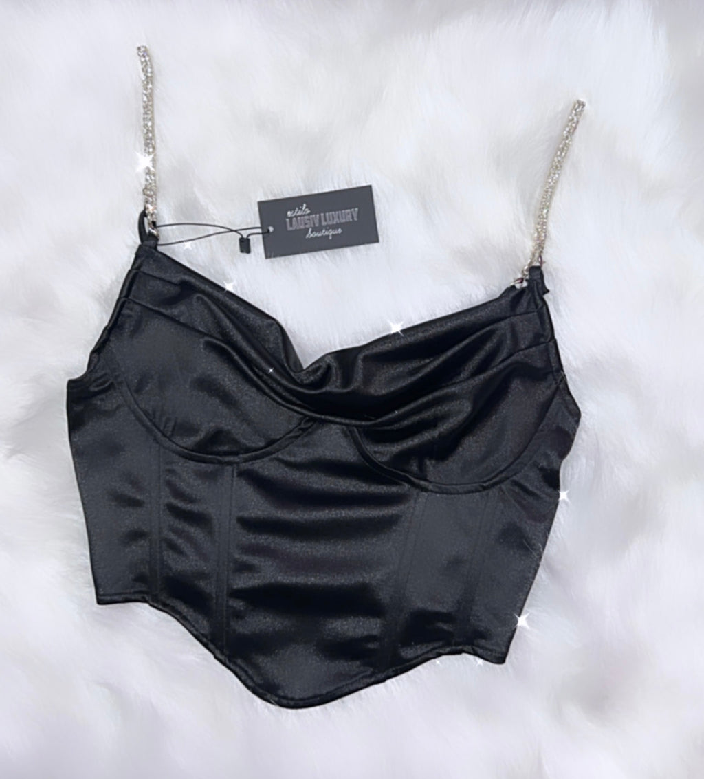 Medium Satin corset style rhinestone diamond bling strap top