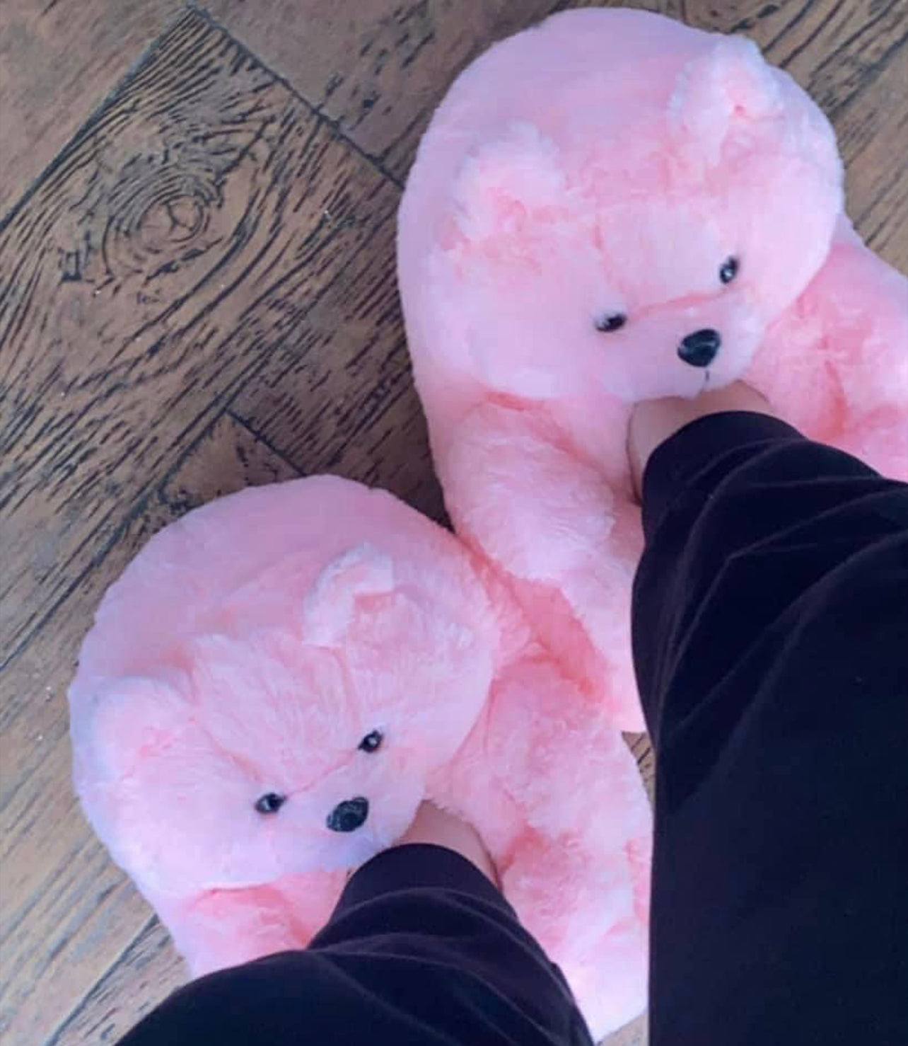 Pink teddy bear slippers