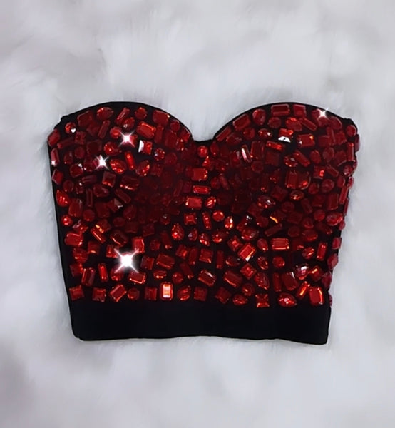 Black and red gen blinged out corset style top