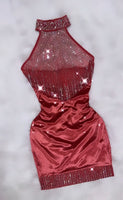 Burgundy pink velour rhinestone bling dress