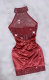 Burgundy pink velour rhinestone bling dress