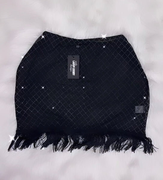 Black see through skirt with silver glitter and fringe