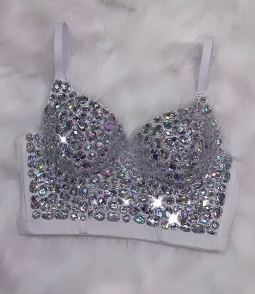 White & silver blinged out gem top