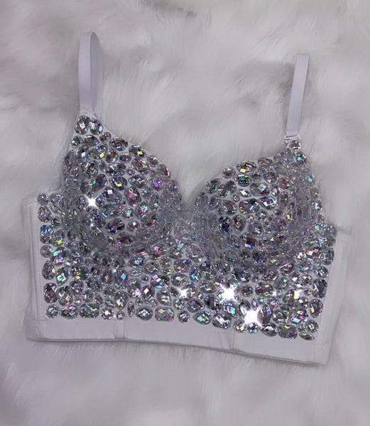 White & silver blinged out gem top
