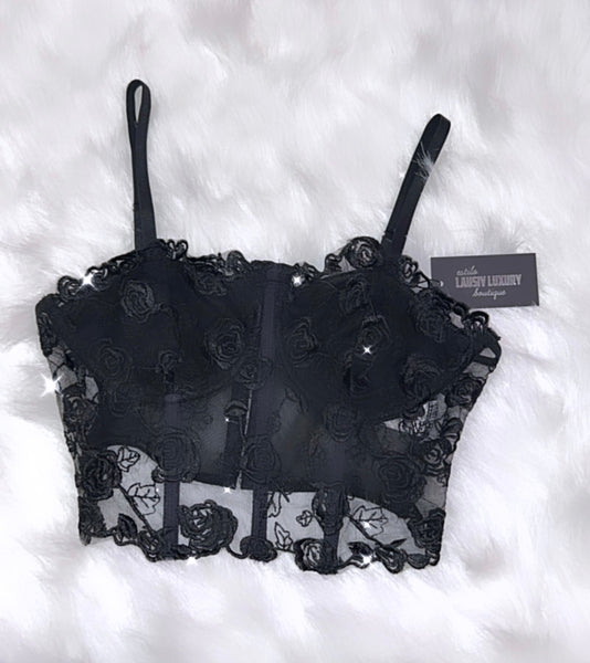 Black flower lace corset style top
