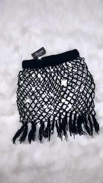 Knit fishnet style cutout cover up skirt