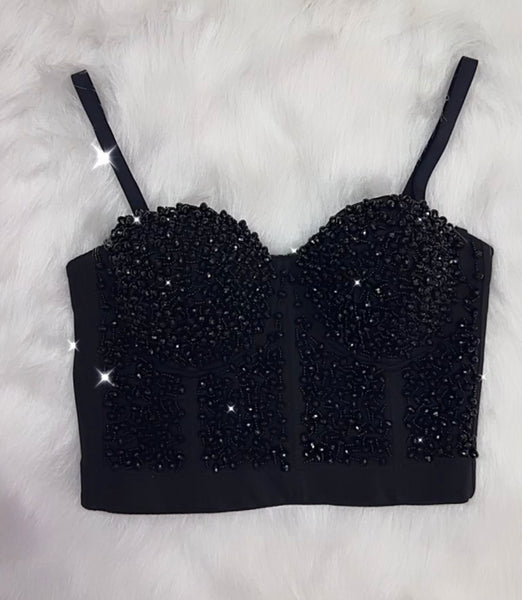 Black embellished corset style top