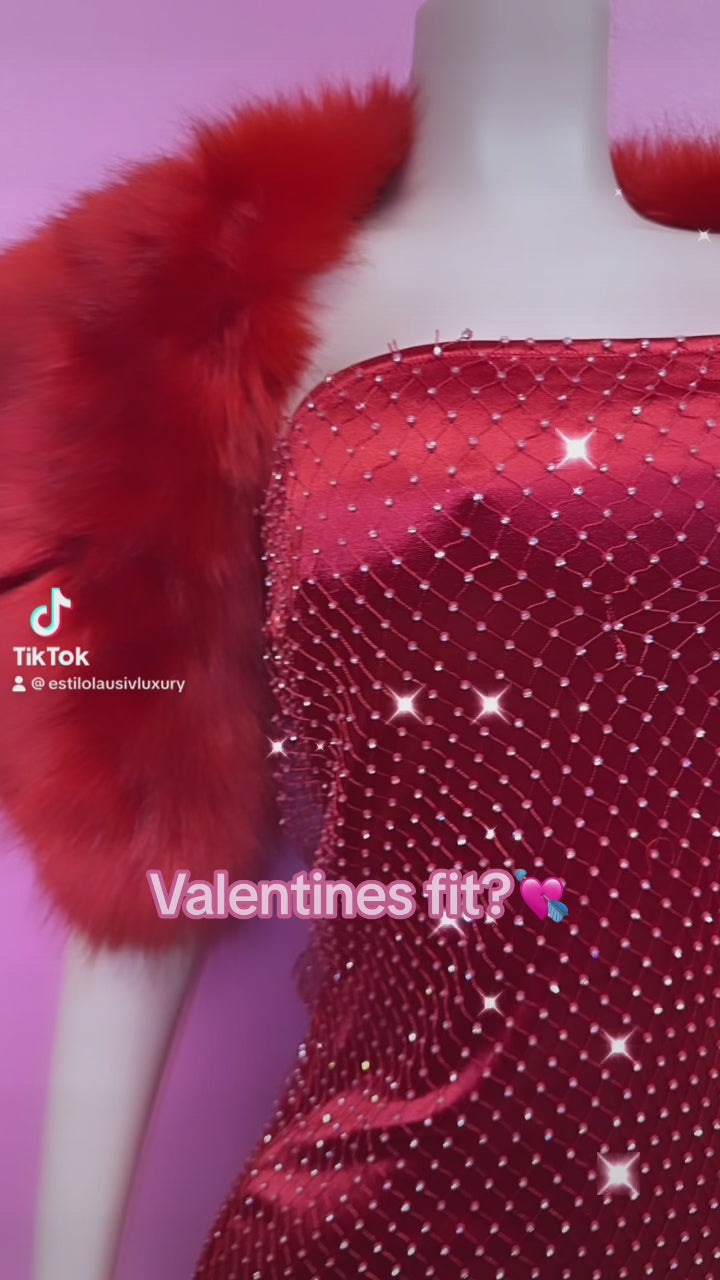 Red bling strapless dress