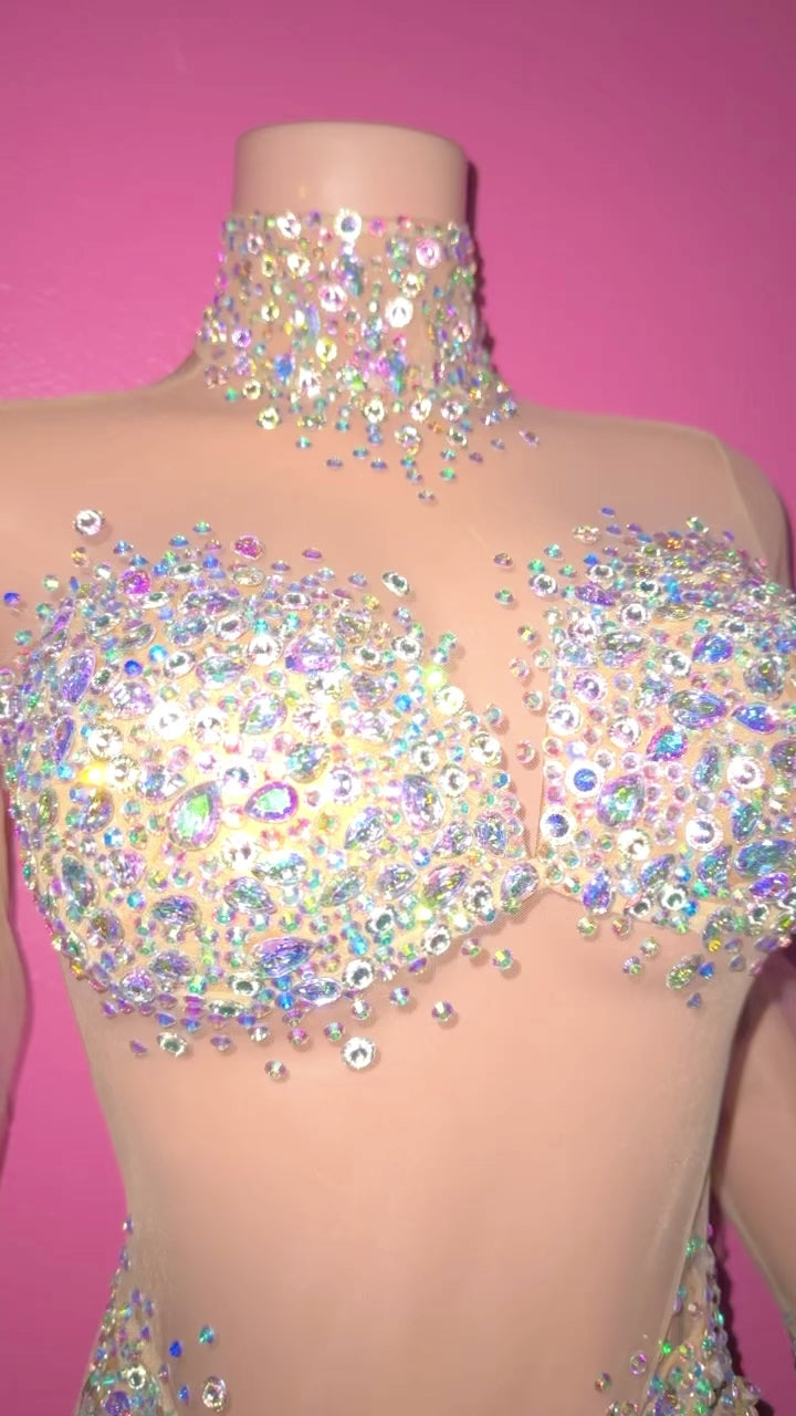“She’s arrived” big gem blinged out bodycon dress