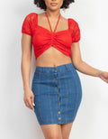 scrunched lace halter top