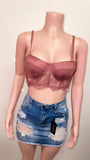 Rose/mauve lace corset style crop top