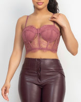 Rose/mauve lace corset style crop top