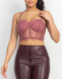 Rose/mauve lace corset style crop top