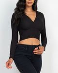 Black ribbed long sleeve v-neck top
