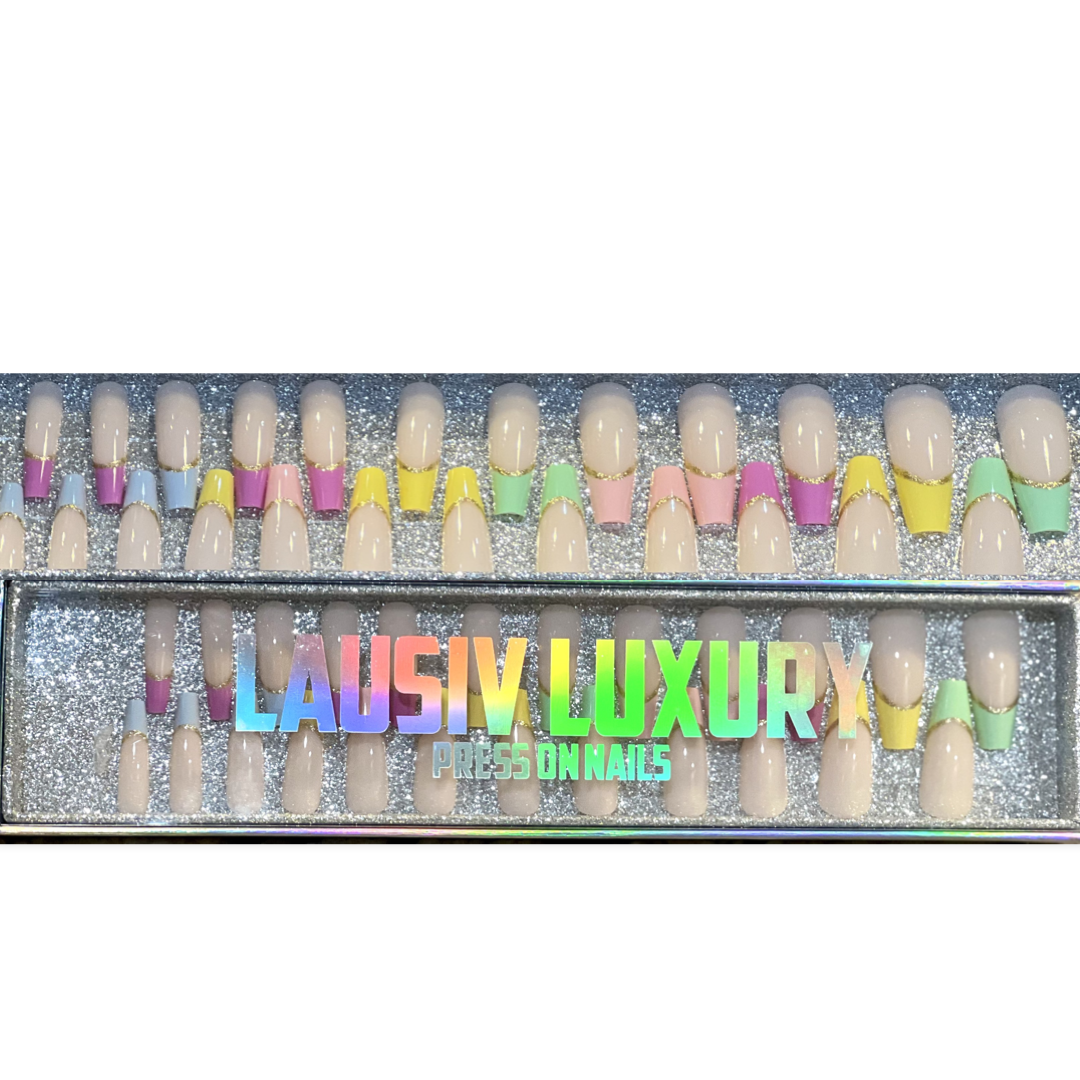 Multicolor French tip press on nails 💅🏼