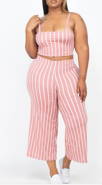 Pink and white striped set plus size