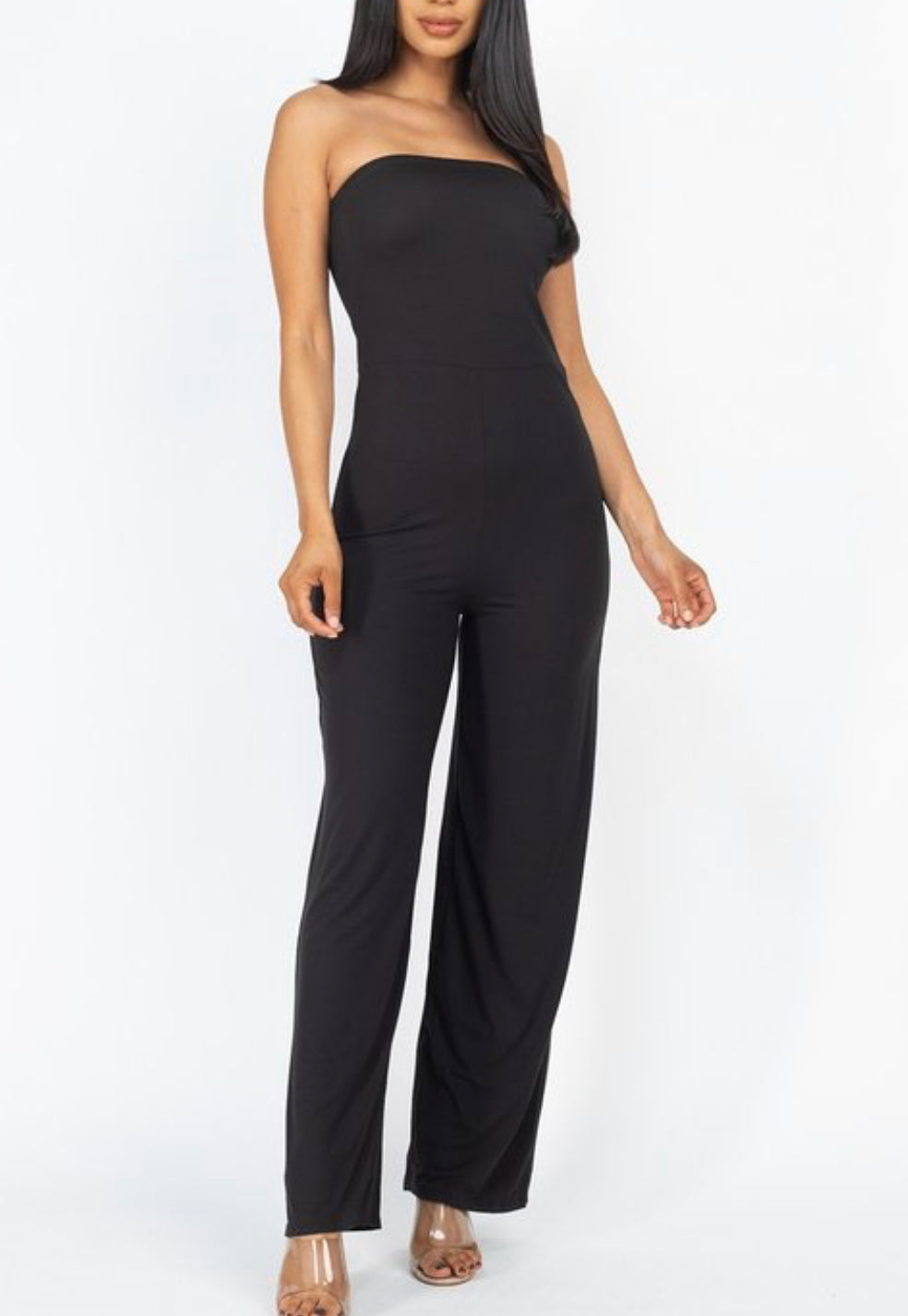 Strapless black romper bodysuit