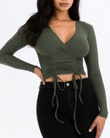 Olive green long sleeve scrunched up top