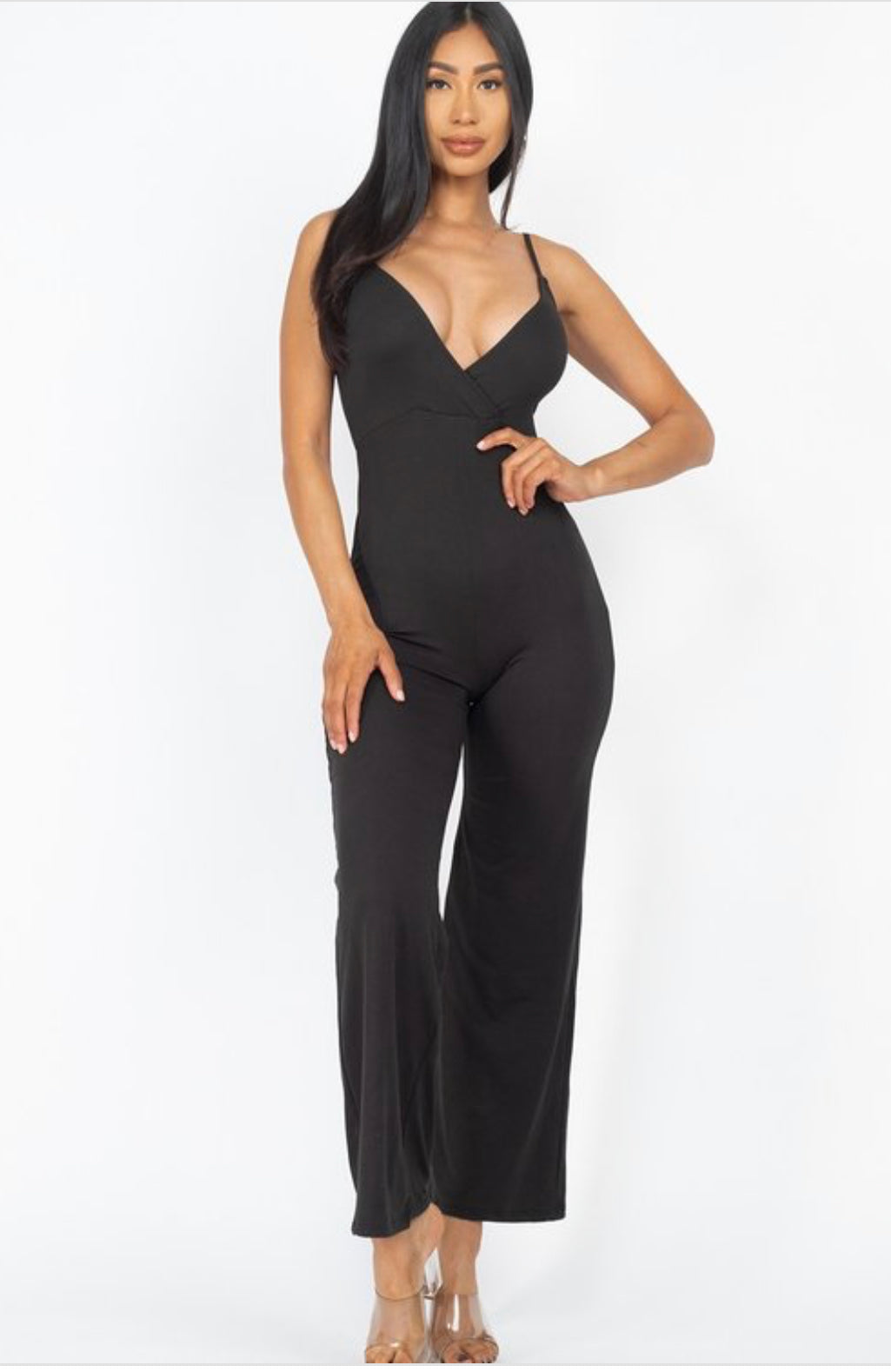 Black v neck bodysuit romper