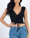 Black v neck scrunched top