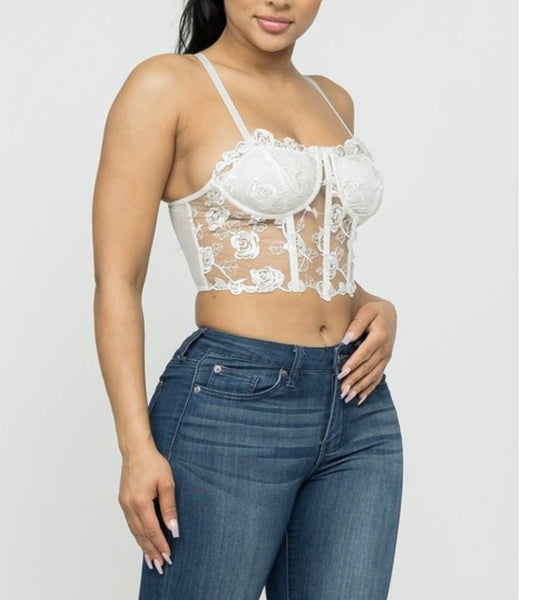 White flower lace corset style top